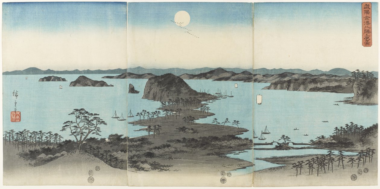 Acht Ansichten von Kanazawa in der Provinz Musashi bei Nacht, Juli 1857 von Utagawa Hiroshige