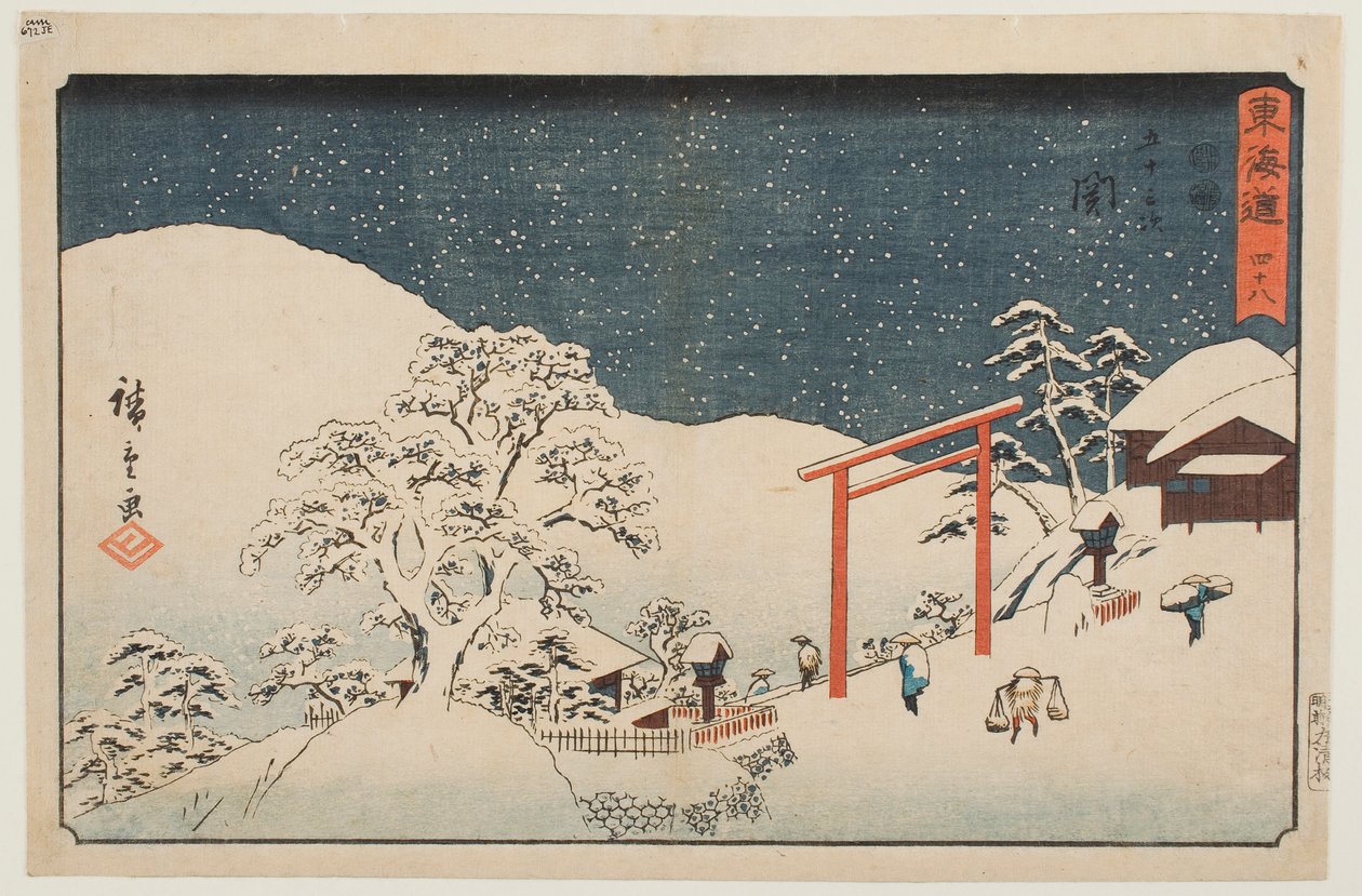 Achtundvierzig: Seki, aus der Serie „Dreiundfünfzig Stationen des Tōkaidō“ von Utagawa Hiroshige