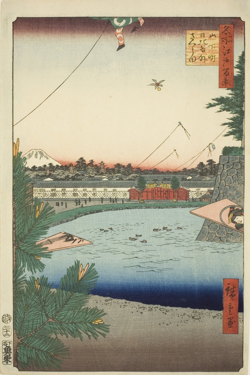 Hibiya und Soto-Sakurada von Yamashita-cho (Yamashita-cho Hibiya Soto-Sakurada), aus der Serie "Hundert berühmte Ansichten von Edo (Meisho Edo hyakkei)" von Utagawa Hiroshige
