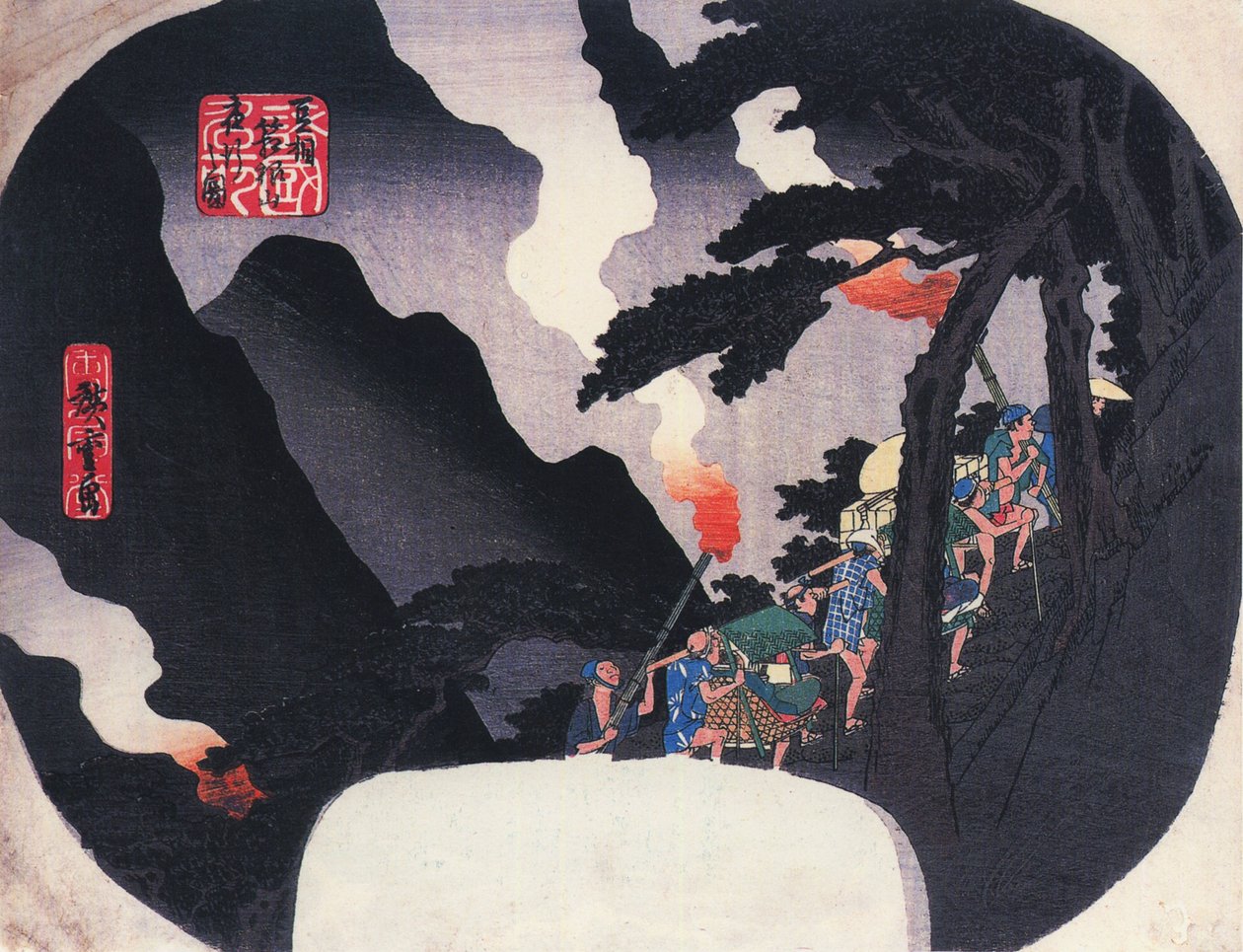 Reisende auf einem Bergpfad bei Nacht von Utagawa Hiroshige