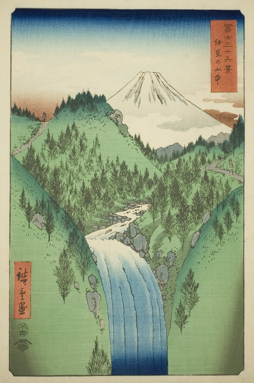 In den Bergen der Provinz Izu, aus der Serie "Sechsunddreißig Ansichten des Berges Fuji" von Utagawa Hiroshige
