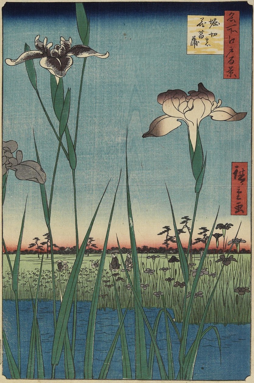 Irisgarten in Horikiri, Mai 1857 von Utagawa Hiroshige
