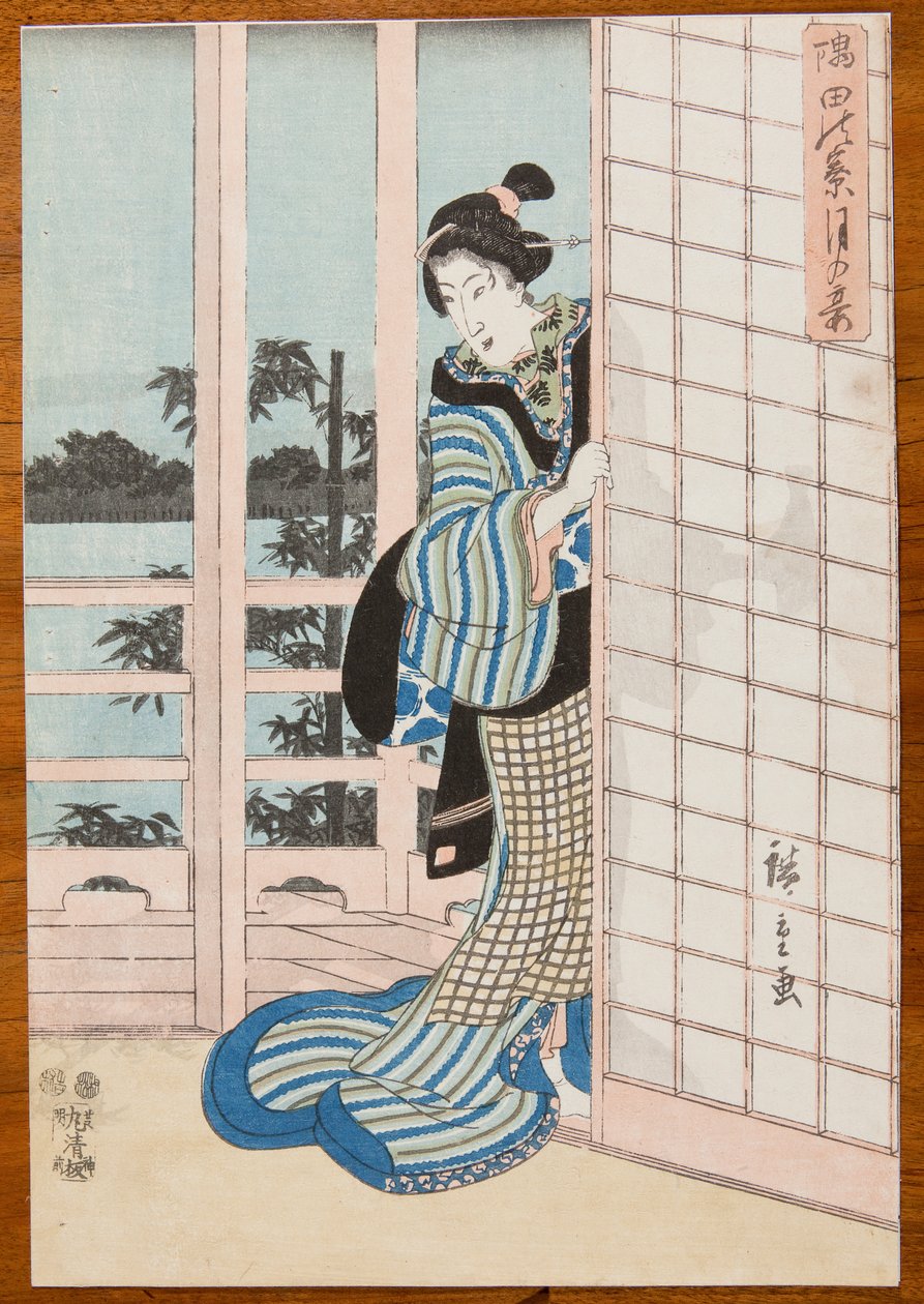 Frau auf der Veranda stehend von Utagawa Hiroshige