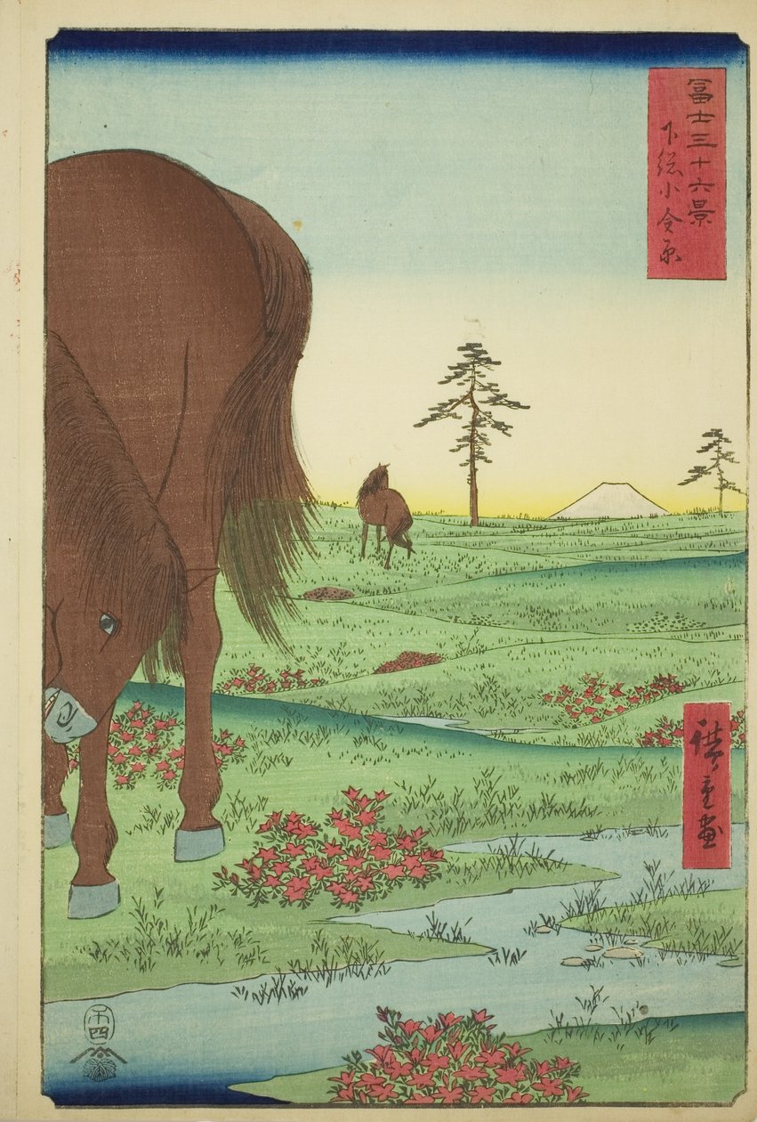Kogane-Ebene in der Provinz Shimosa (Shimosa Koganehara), aus der Serie "Sechsunddreißig Ansichten des Berges Fuji (Fuji sanjurokkei)" von Utagawa Hiroshige