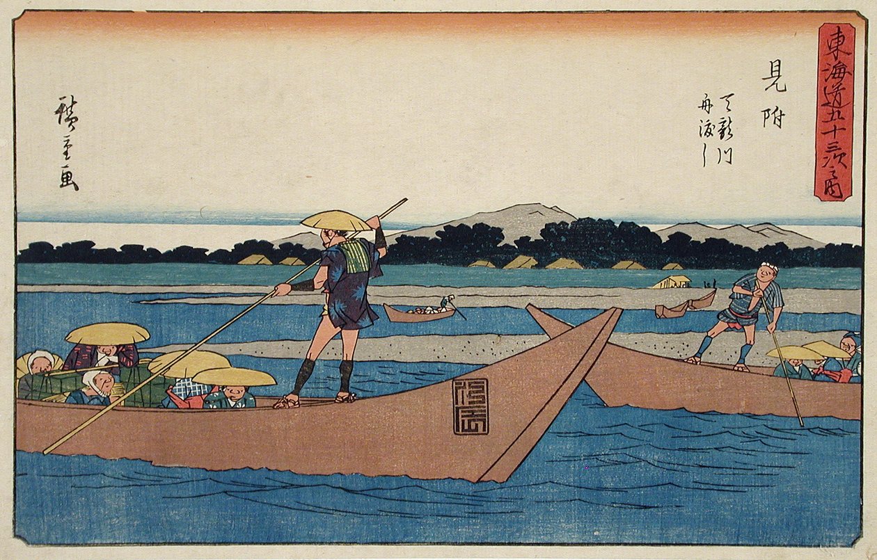 Mitsuke: Fährüberfahrt über den Tenryū-Fluss von Utagawa Hiroshige