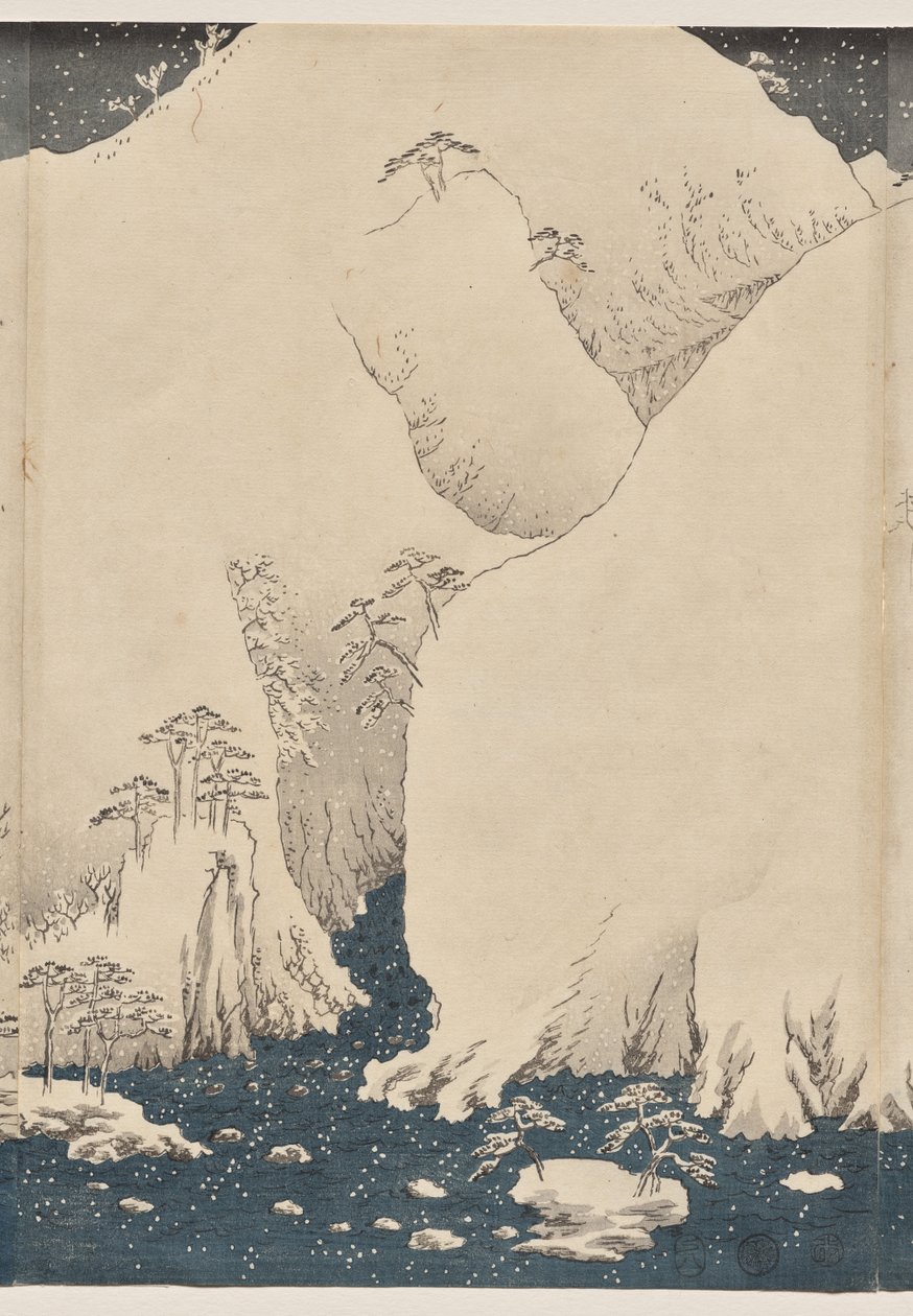 Berg und Fluss auf der Kiso-Straße von Utagawa Hiroshige