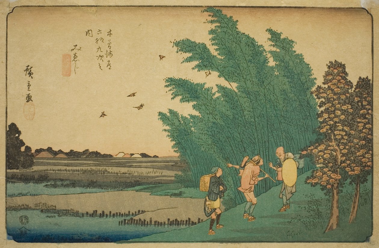 Nr. 56: Mieji, aus der Serie "Neunundsechzig Stationen der Kisokaido" von Utagawa Hiroshige