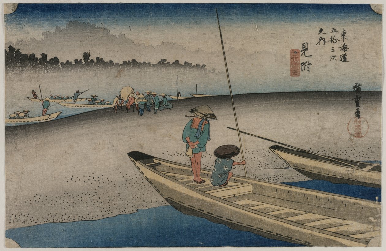 Bild des Tenryu-Flusses in der Nähe von Mitsuke (Station 29), aus der Serie Dreiundfünfzig Stationen des Tokaido von Utagawa Hiroshige