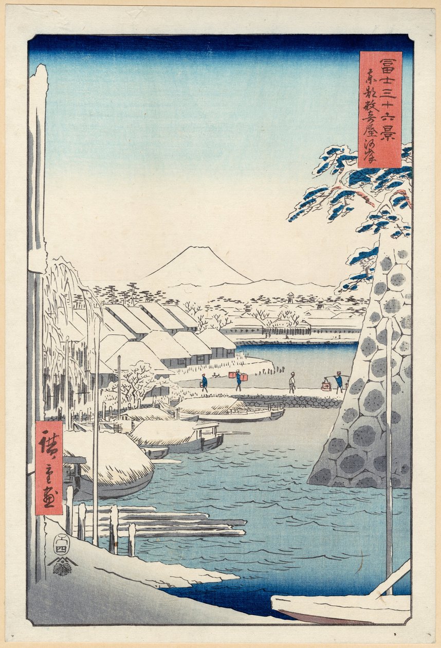 Flussufer bei Sukiya in Edo (Tōto Sukiya-gashi), aus der Serie Sechsunddreißig Ansichten des Berges Fuji von Utagawa Hiroshige