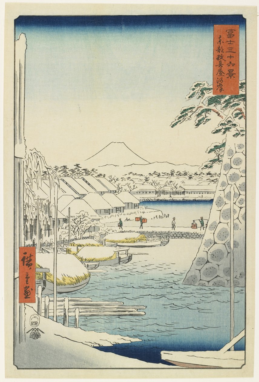 Flussufer von Sukiya in der östlichen Hauptstadt, April 1858 von Utagawa Hiroshige
