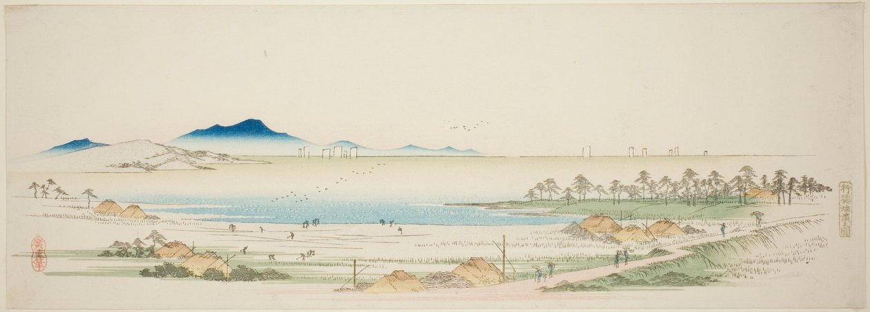 Salzstrand bei Gyotoku, aus einer unbetitelten Serie berühmter Ansichten der Edo-Vororte von Utagawa Hiroshige