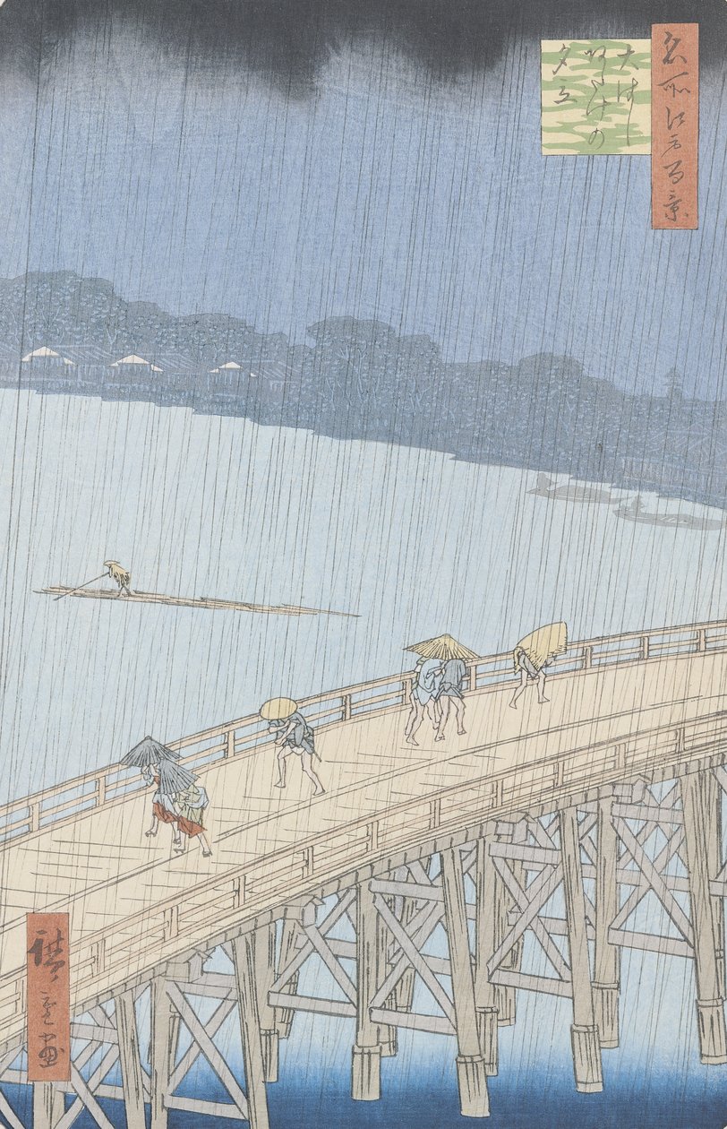Plötzlicher Regenschauer auf der Ohashi-Brücke bei Ataka, aus der Serie 