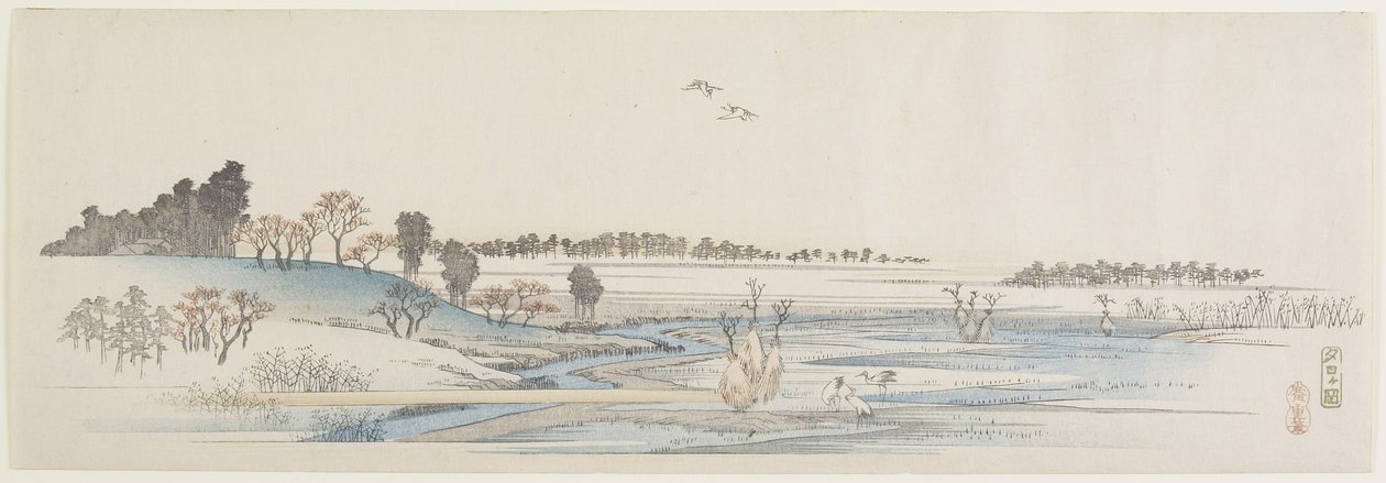 Sonnenuntergangshügel, 1837-1844 von Utagawa Hiroshige
