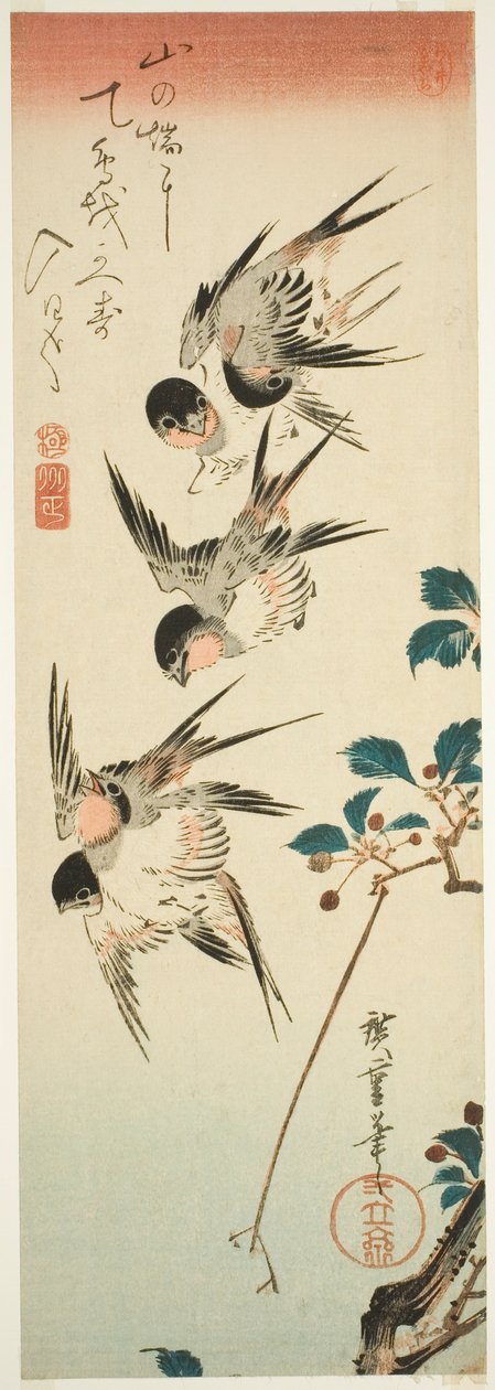 Schwalben und Kirschblüten von Utagawa Hiroshige