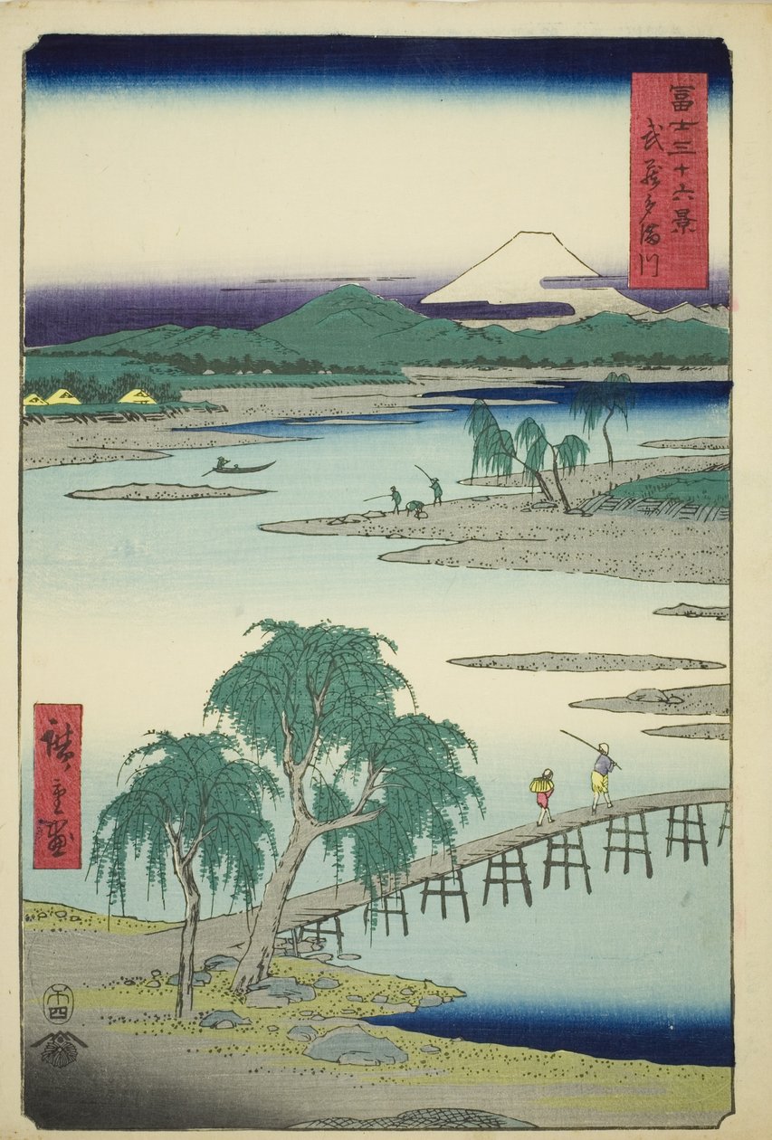 Tama-Fluss in der Provinz Musashi (Musashi Tamagawa), aus der Serie "Sechsunddreißig Ansichten des Berges Fuji (Fuji sanjurokkei)" von Utagawa Hiroshige