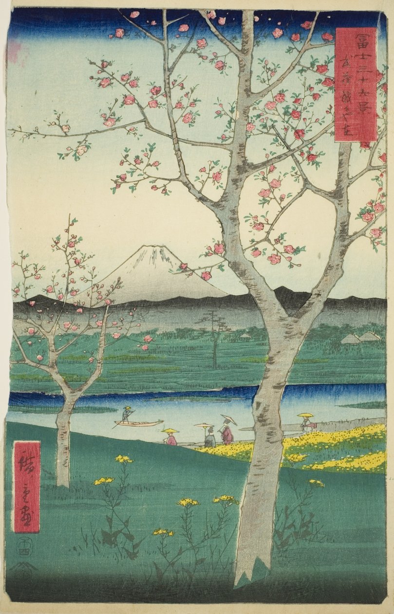 Die Vororte von Koshigaya in der Provinz Musashi, aus der Serie "Sechsunddreißig Ansichten des Berges Fuji" von Utagawa Hiroshige