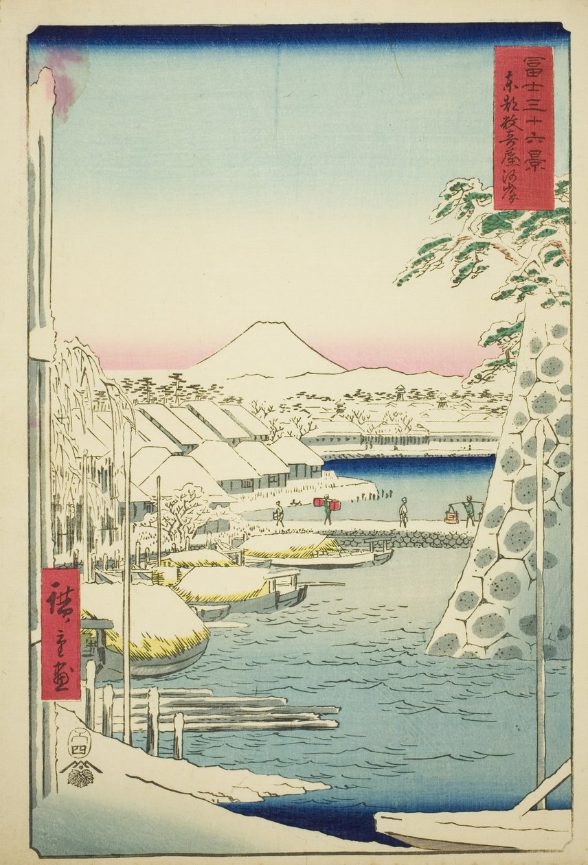 Das Flussufer bei Sukiya in der östlichen Hauptstadt (Toto Sukiyagashi), aus der Serie "Sechsunddreißig Ansichten des Berges Fuji (Fuji sanjurokkei)" von Utagawa Hiroshige