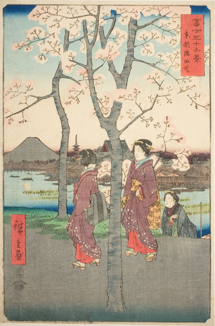 Das Sumida-Ufer in der östlichen Hauptstadt, aus der Serie "Sechsunddreißig Ansichten des Berges Fuji" von Utagawa Hiroshige