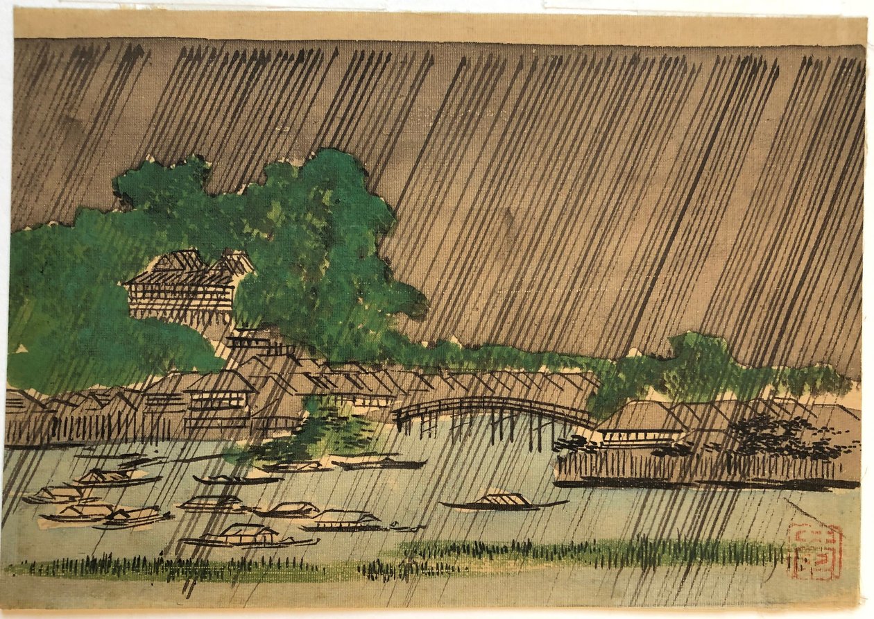 Zwei Landschaften im Regen von Utagawa Hiroshige