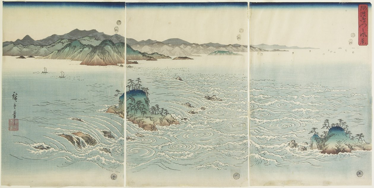 Ansicht der Strudel in der Provinz Awa, 1857 von Utagawa Hiroshige