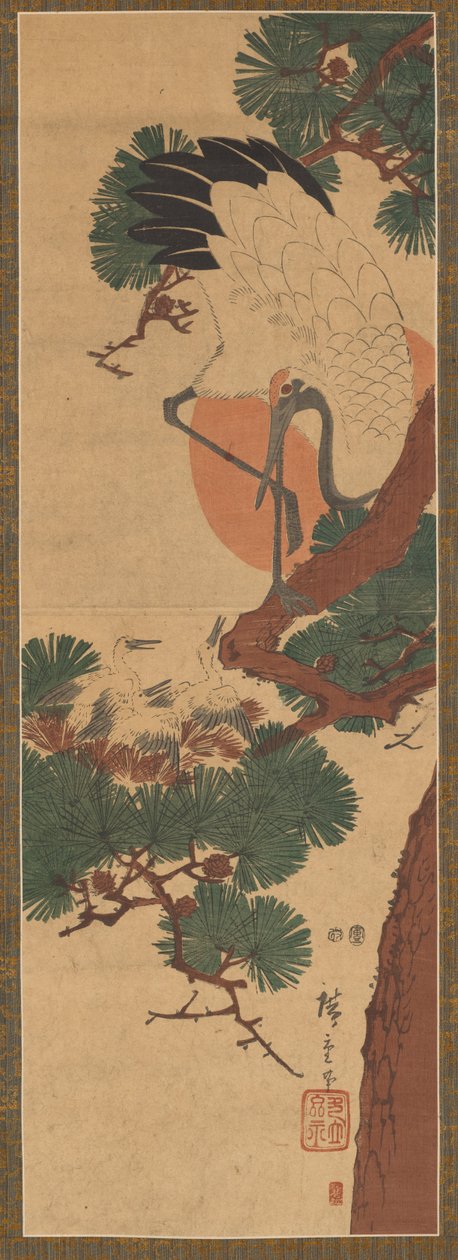 Storch, Sonne und Kiefer von Utagawa Hiroshige II