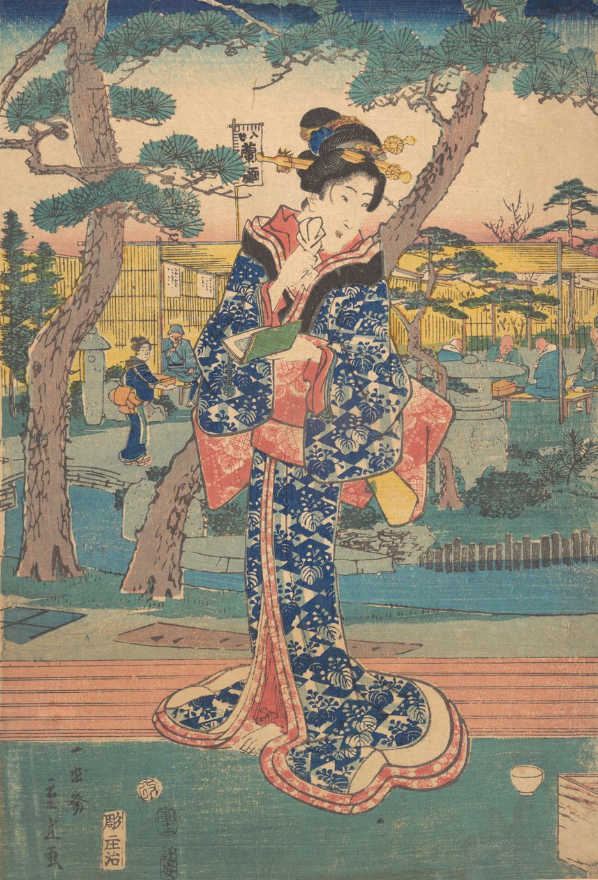 Junges Mädchen im Teehaus in Iriya von Utagawa Hiroshige II