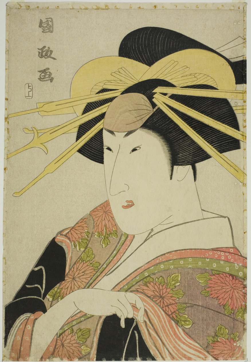 Porträt eines Schauspielers in Frauenkleidung von Utagawa Kunimasa