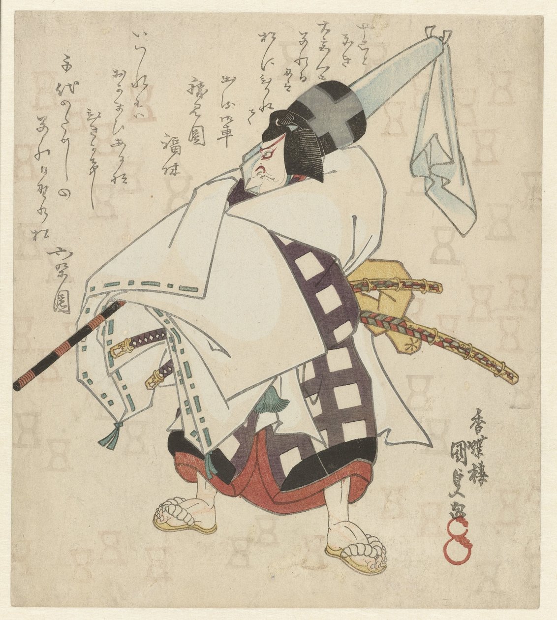 Mann mit eingewickeltem Sonnenschirm über der Schulter von Utagawa Kunisada (I)