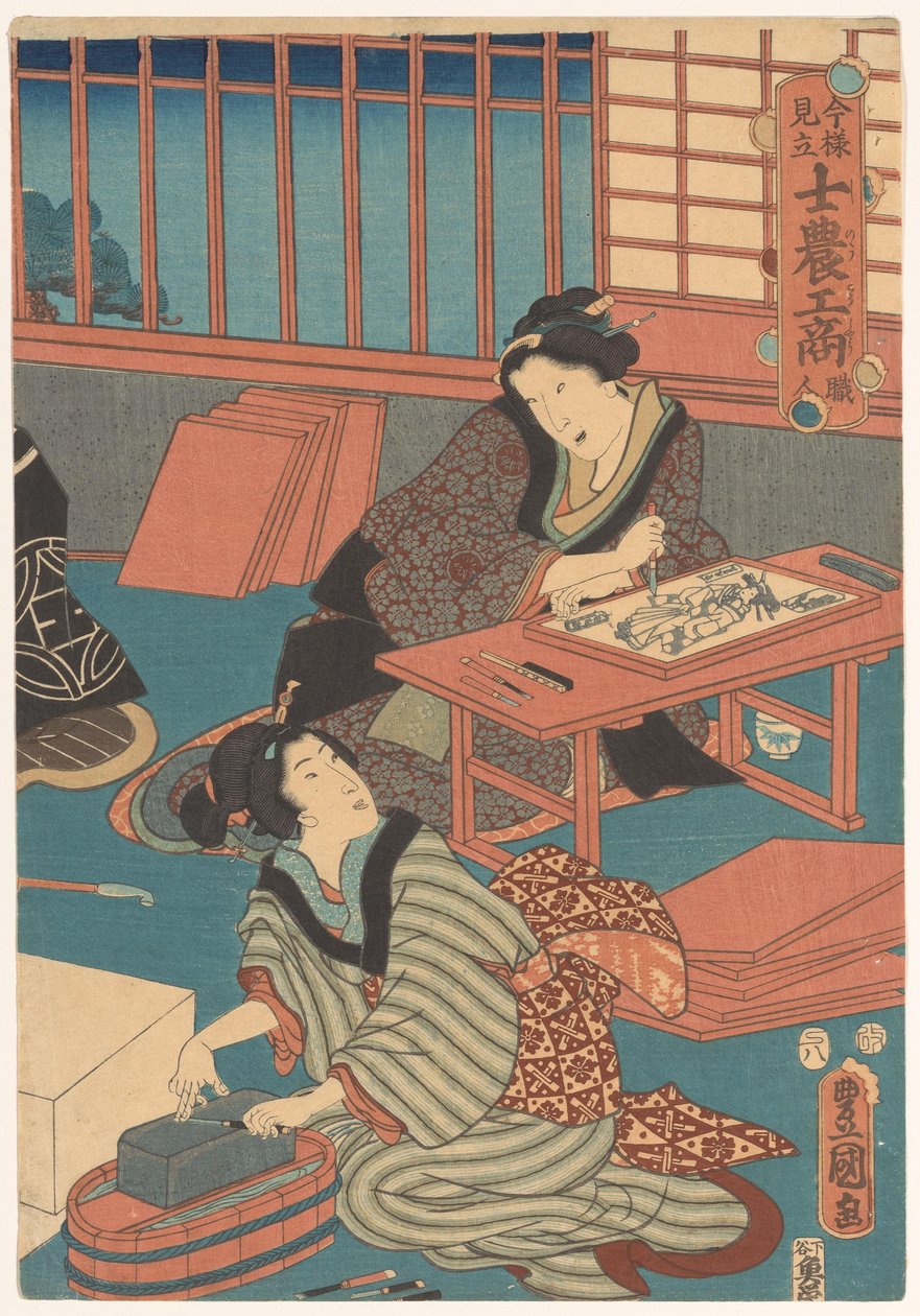 Frauen machen Drucke (rechter Teil) von Utagawa Kunisada (I)