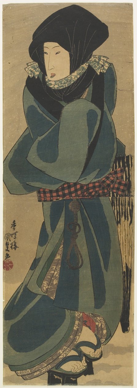 (Frau im Umhang und Kapuze), ca. 1830-1844 von Utagawa Kunisada