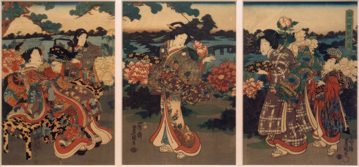 Schmetterlinge und Pfingstrosen von Utagawa Kunisada