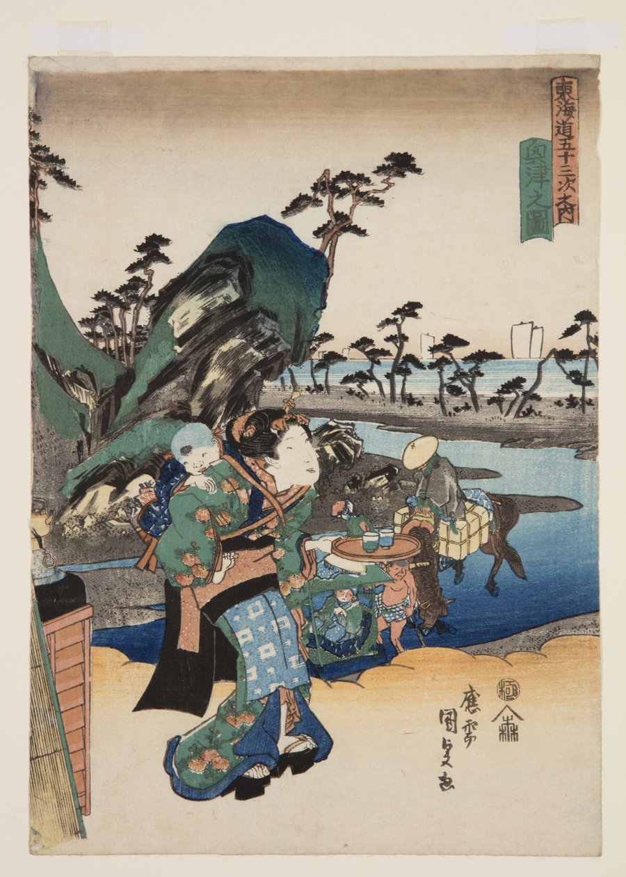Blick auf Okitsu (Farbholzschnitt) von Utagawa Kunisada