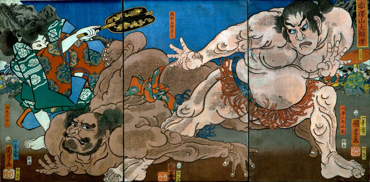 Großes Sumo-Turnier auf dem Berg Akazawa (Akazawayama Ōzumō) von Utagawa Kuniyoshi