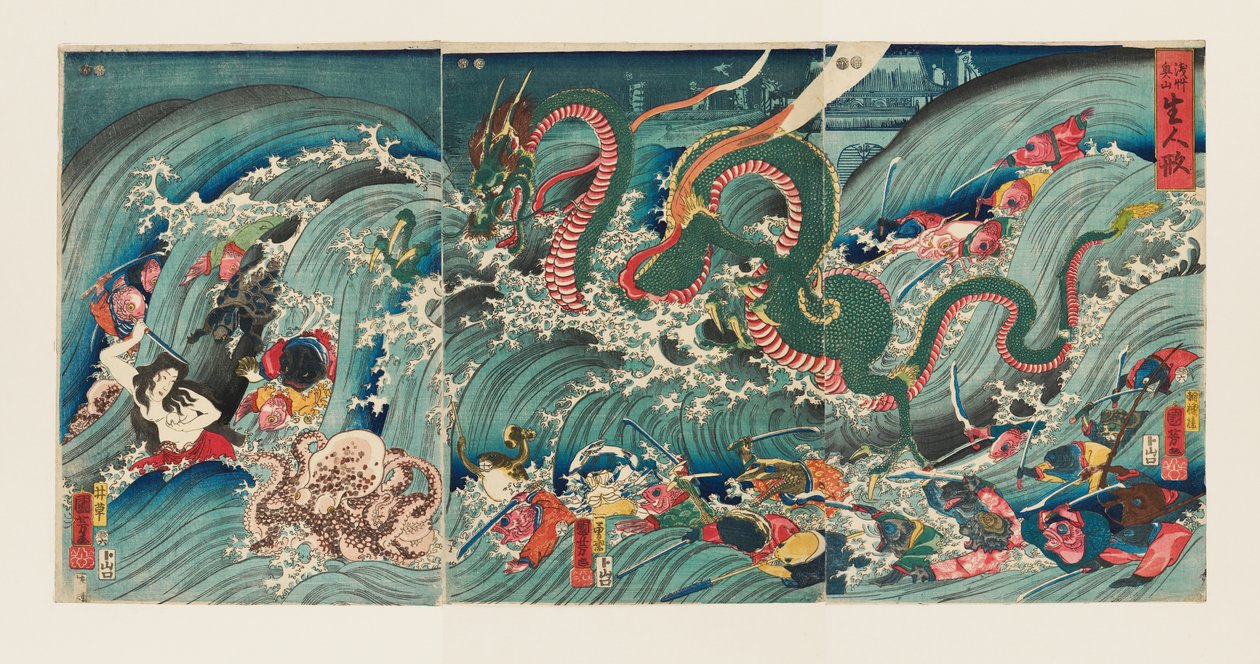 Lebensechte Puppen im Inneren Tempel von Asakusa von Utagawa Kuniyoshi