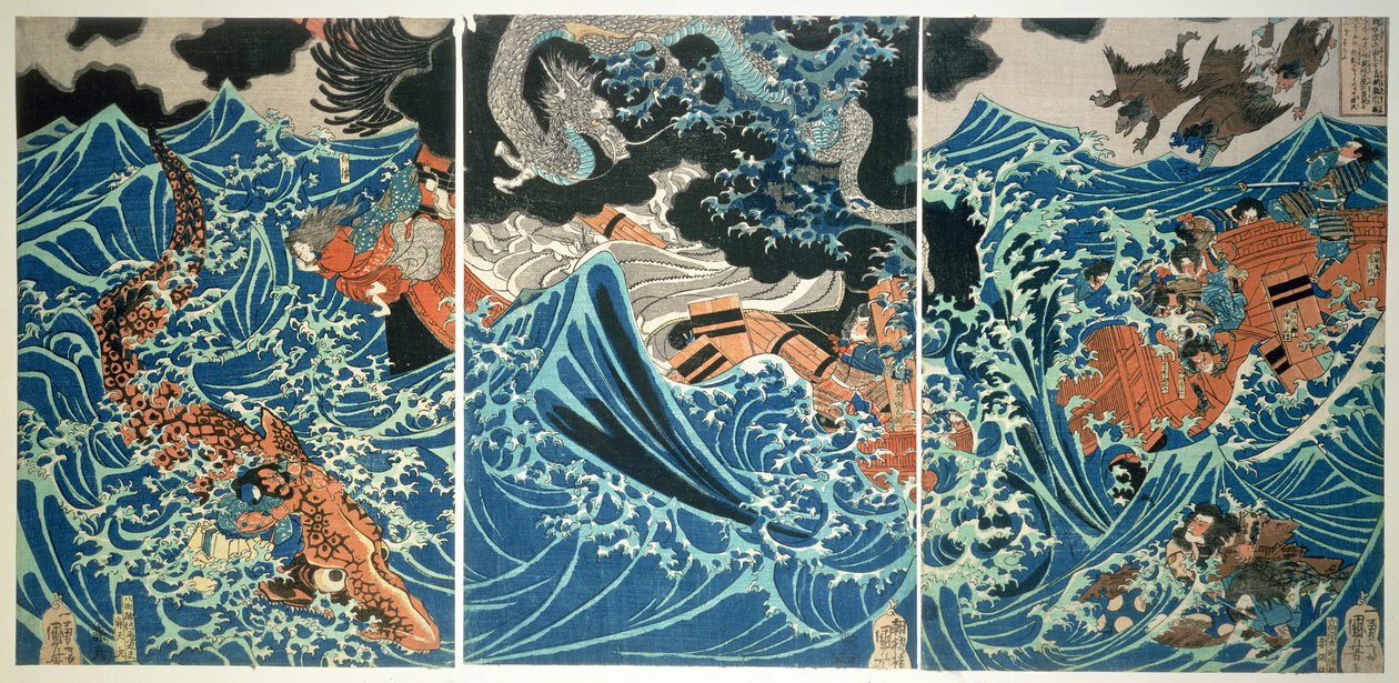 Tametomos Schiffbruch, veröffentlicht ca. 1836 von Utagawa Kuniyoshi
