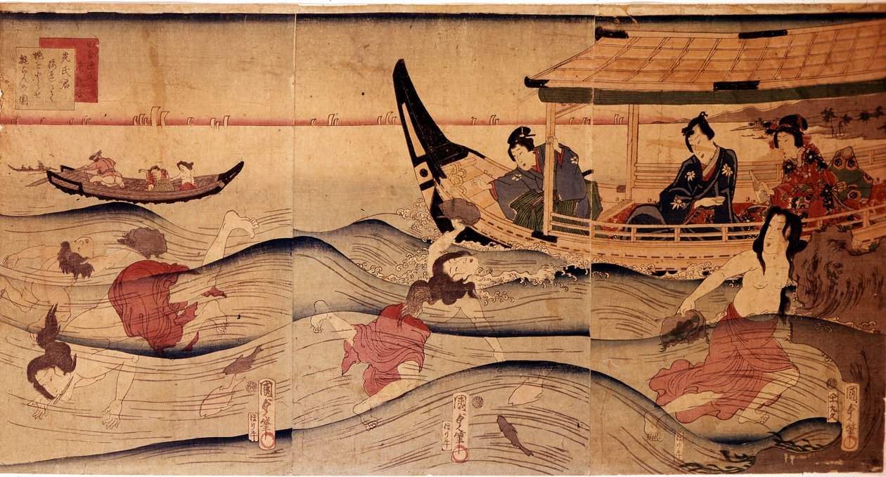 Das Abalone-Fischen. Drucke von Utagawa Kuniyoshi (ca. 1797-1861) von Utagawa Kuniyoshi