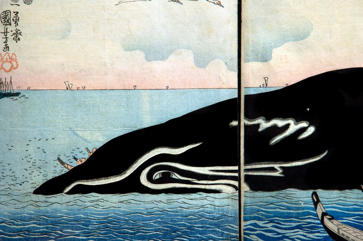 Menschenmenge um einen gefangenen Wal von Utagawa Kuniyoshi