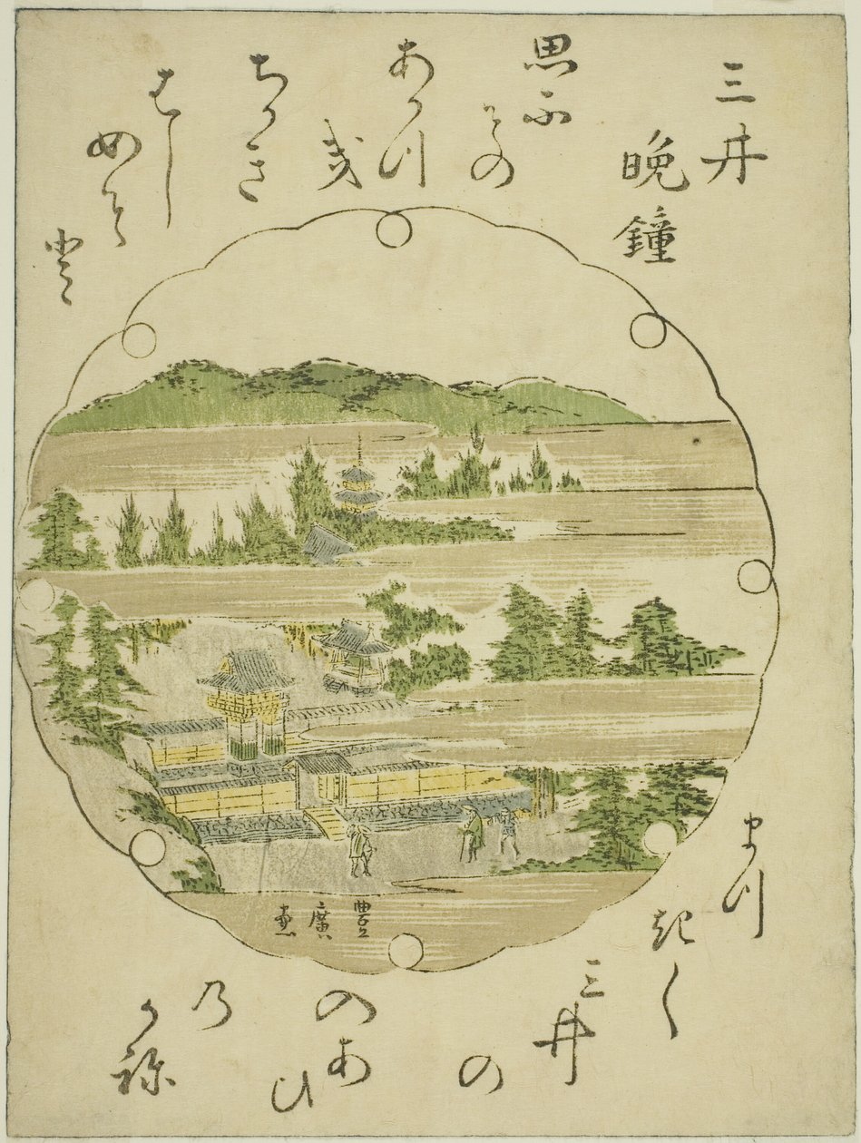 Abendglocke am Mii-Tempel, aus einer unbetitelten Serie von Acht Ansichten von Omi von Utagawa Toyohiro