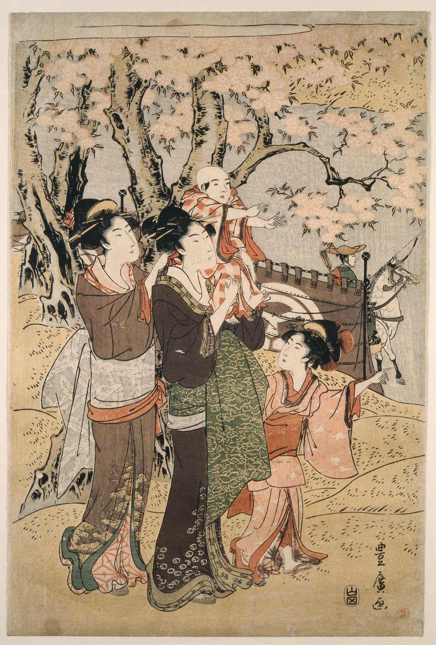 Frauen und Kinder beobachten das Bogenschießen im März von Utagawa Toyohiro