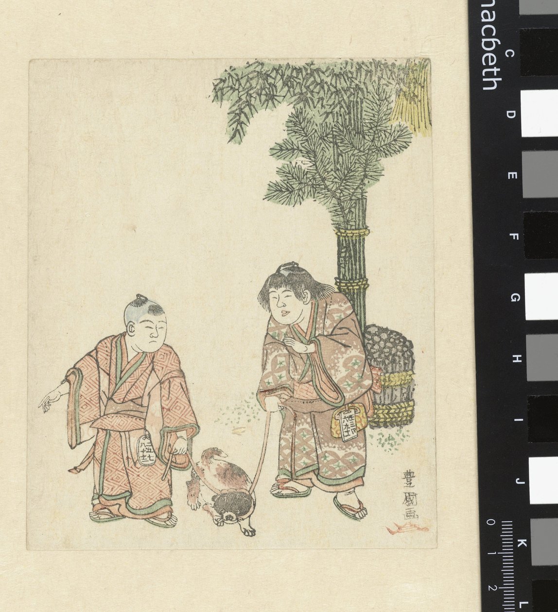 Zwei Jungen mit Hund von Utagawa Toyokuni (I)