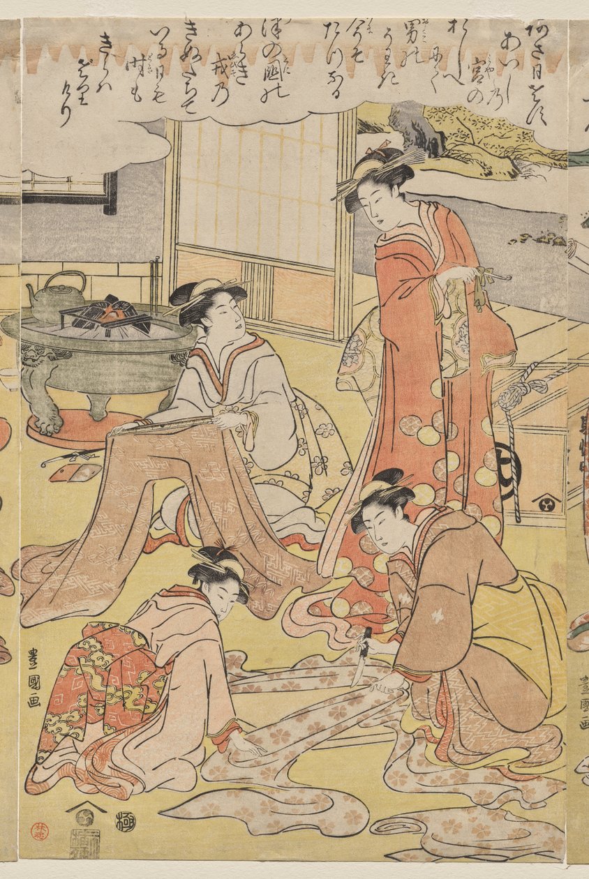 Frauen, die Kleidung machen von Utagawa Toyokuni