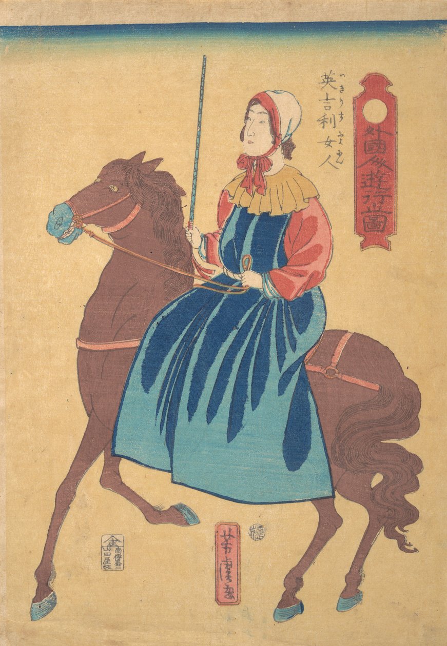 Englische Frau zu Pferd, 1. Monat, 1861 von Utagawa Yoshitora