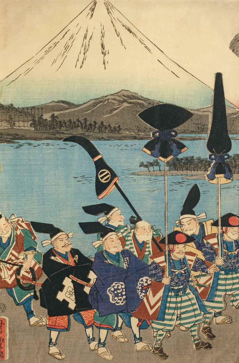 Die Entourage des Daimyo vor dem Berg Fuji von Utagawa Yoshitora
