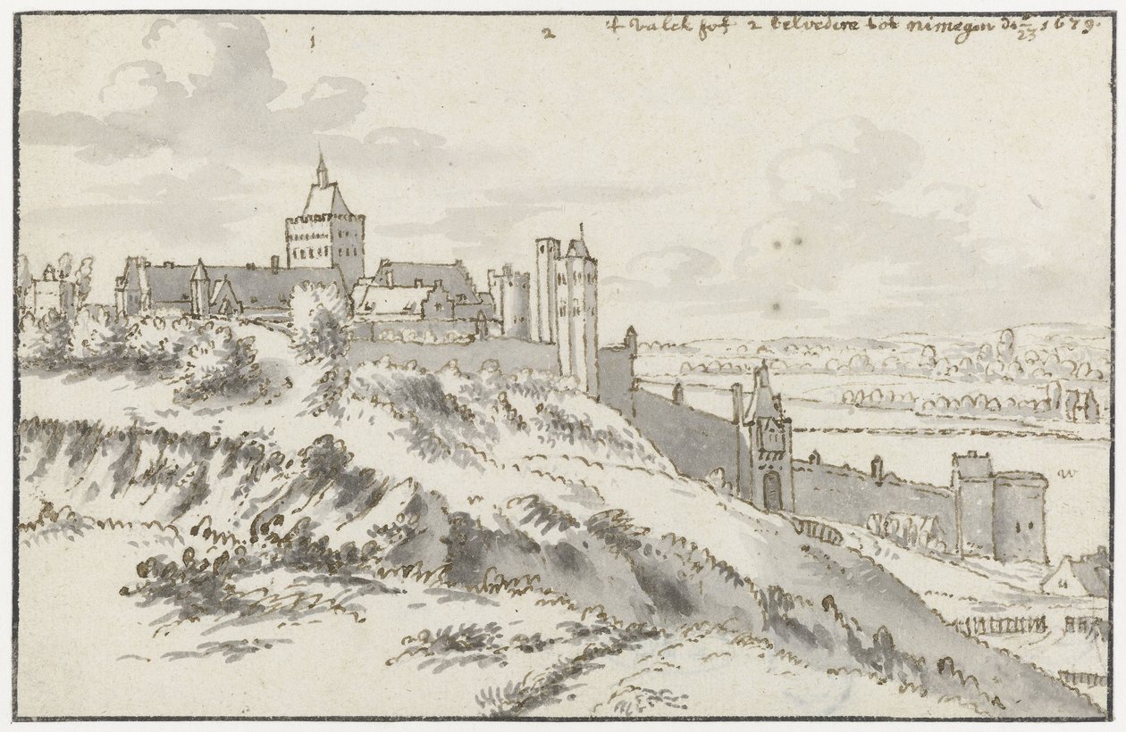Ansicht des Valkhofs und Belvedere in Nijmegen von Valentijn Klotz (possibly)