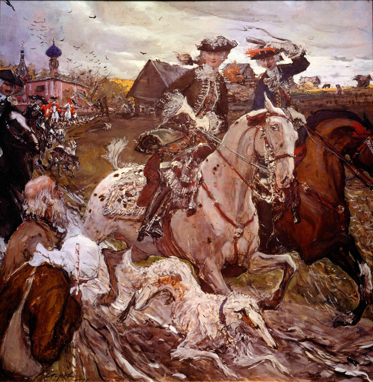 Prinzessin Elisabeth Petrovna (1709-1762) (zukünftige Elisabeth I. von Russland) und Peter II. (1715-1730) auf der Jagd von Valentin Aleksandrovich Serov