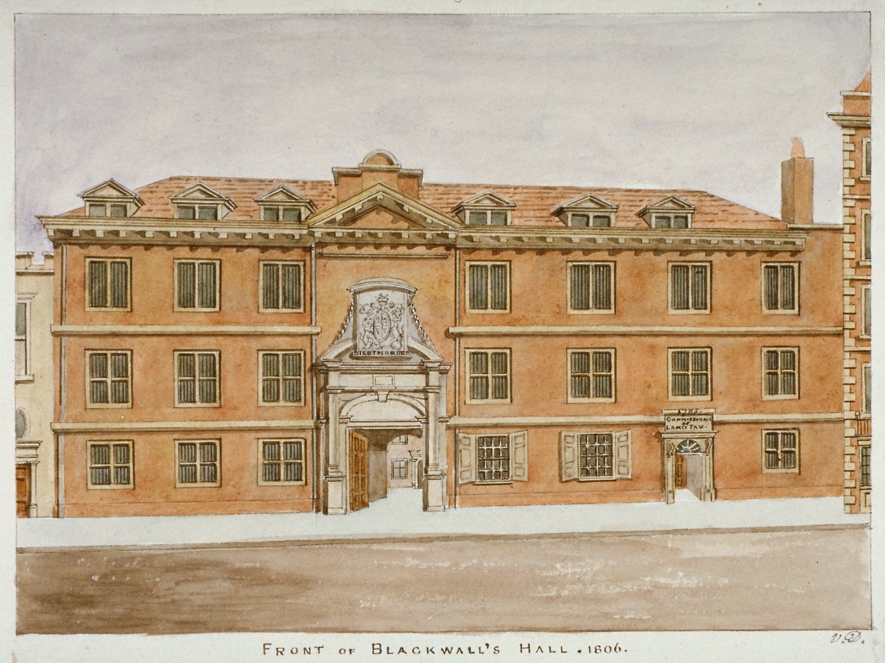 Vorderansicht von Blackwell Hall, City of London, 1806 von Valentine Davis