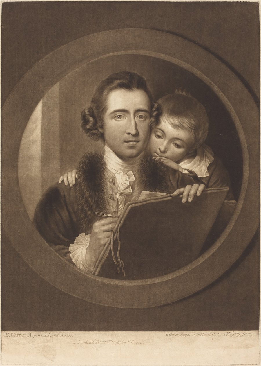 Benjamin West, Esqr R.A. und sein Sohn RI West, 1773 von Valentine Green