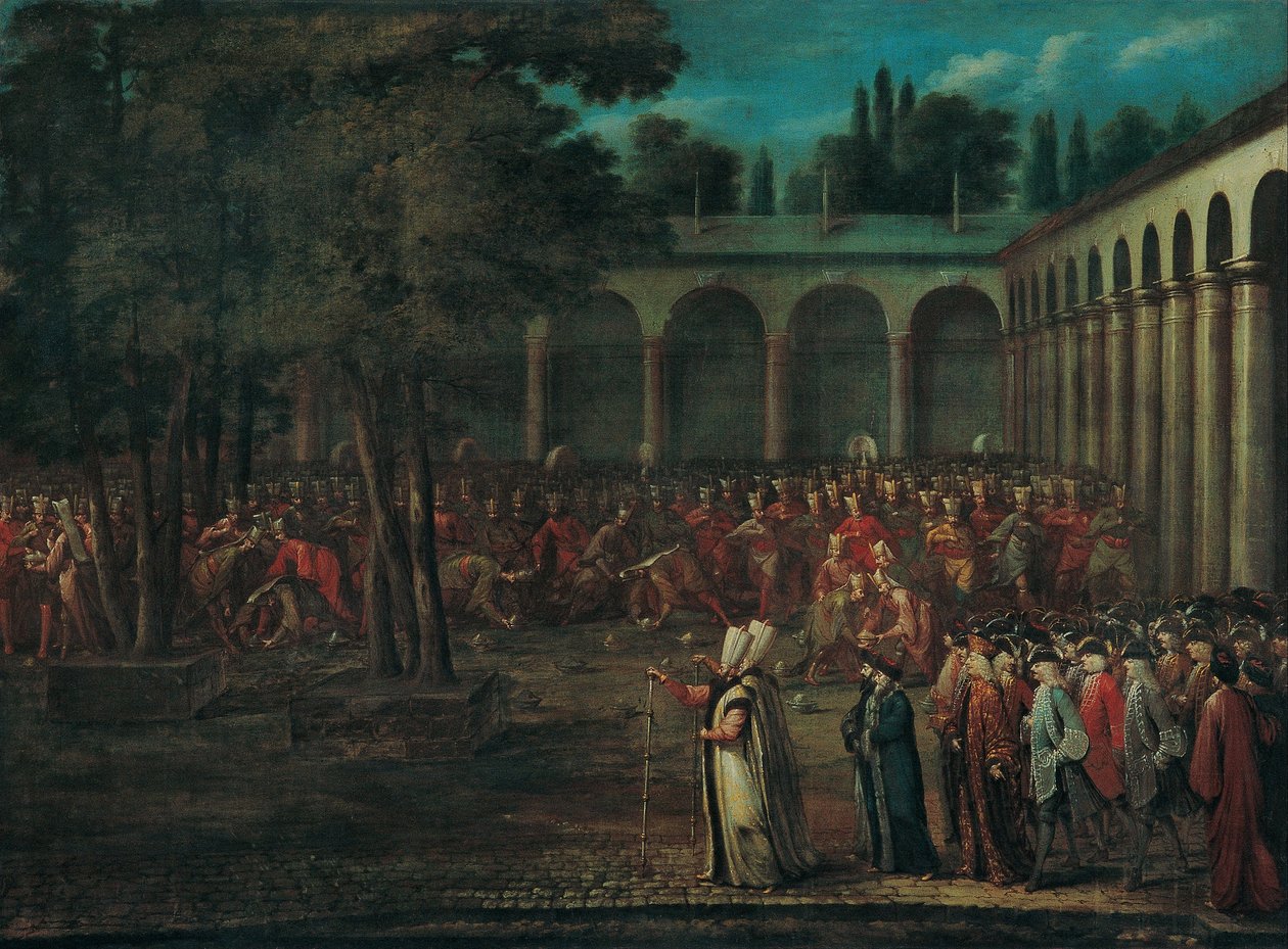 Die Botschafterdelegation durchquert den zweiten Hof des Topkapi-Palastes, 1720er Jahre von Vanmour