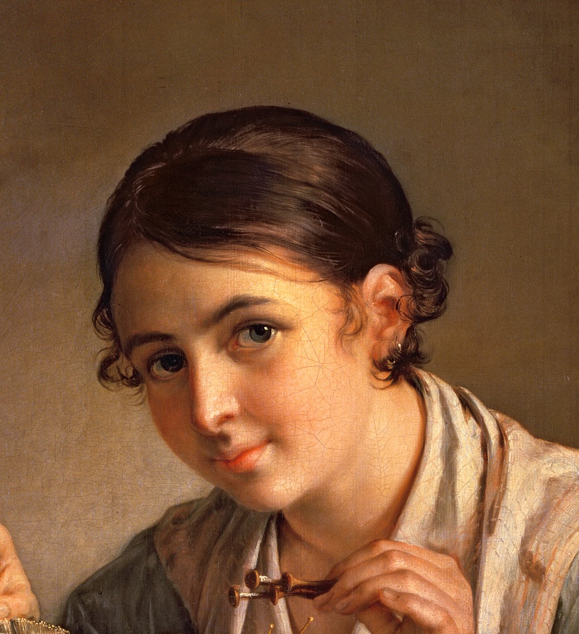 Die Spitzenklöpplerin, 1823 (Detail) von Vasili Andreevich Tropinin