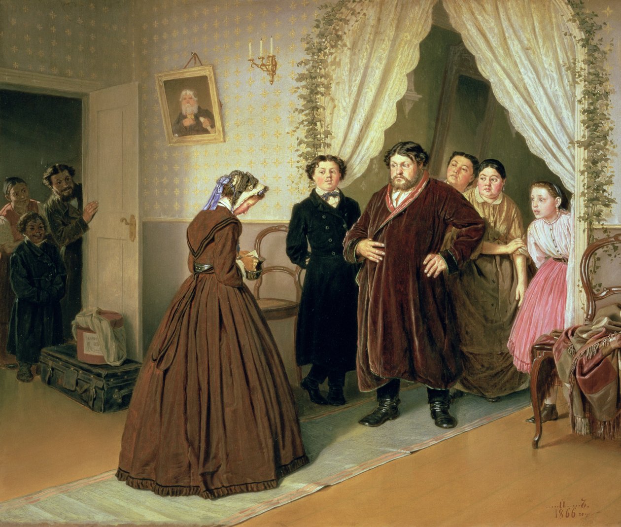 Die Gouvernante kommt im Haus des Kaufmanns an, 1866 von Vasili Grigorevich Perov